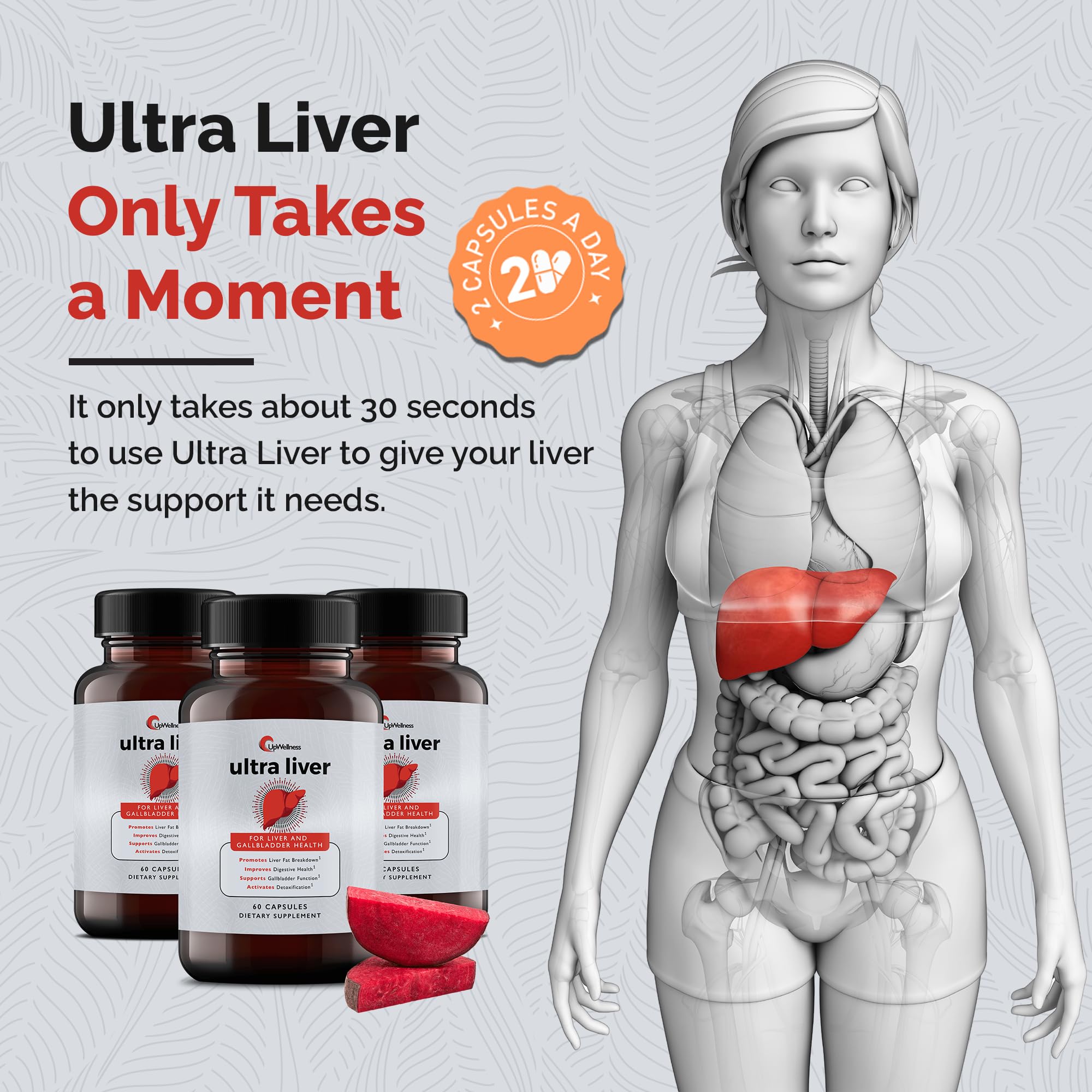 UpWellness Ultra Liver Support – TMG, NAC & Milk Thistle Formula for Liver and Gallbladder Health (60 Capsules)